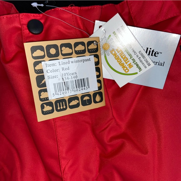 DUCKSDAY Kids Red Snow Pants Winter Ski Snowboard 10 YRS Waterproof NEW - Picture 4 of 9